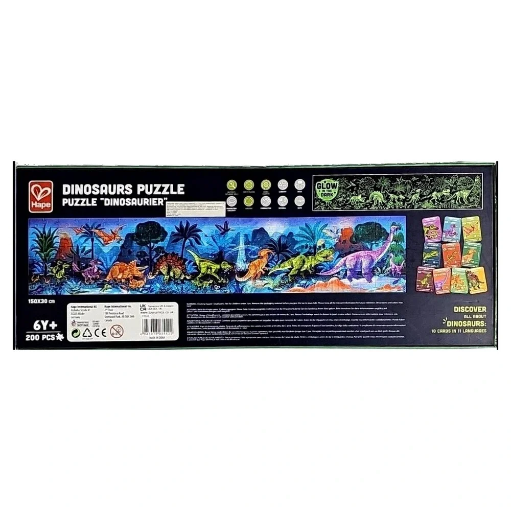 Hape Dinosaur Glow In The Dark Floor Puzzle 200 Pcs 1.5 Meter Long Learning NWT